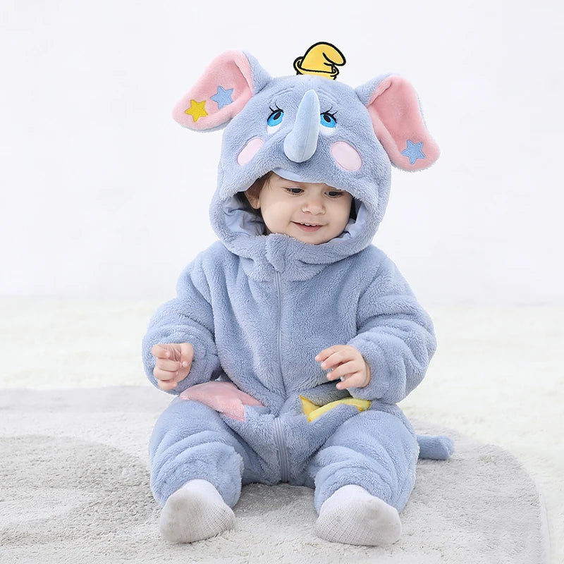 Kigurumis joli éléphant nouveau-né bébé vêtements body hiver flanelle garçons filles barboteuse chaud Cosplay Costume tenue à capuche