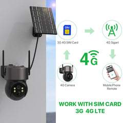 Caméra solaire extérieure sans fil PTZ IP 4G, WiFi, 2K, 4MP HD, batterie intégrée, alarme humaine PIR, caméra de Surveillance vidéo, application iCsee