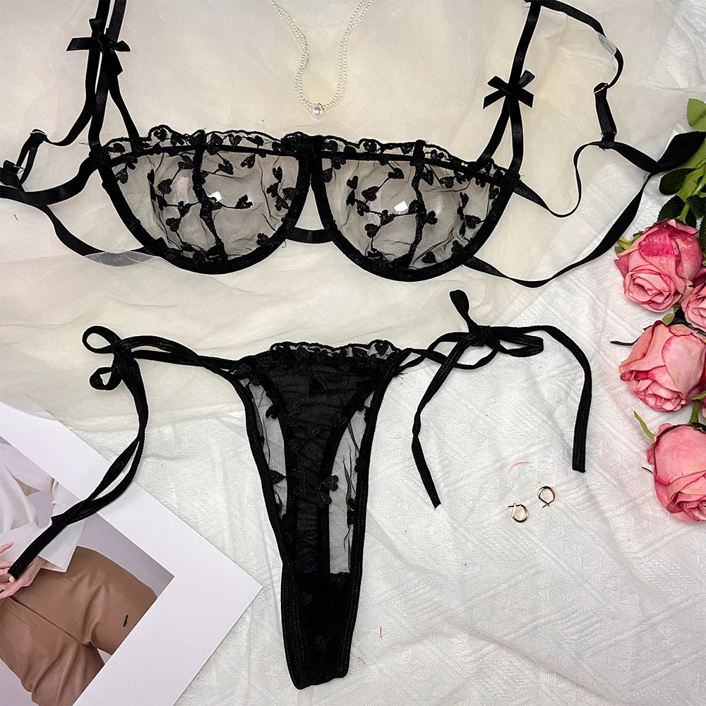 Ensemble de Lingerie femmes nuit belle Sexy 2 pièces broderie florale sous-vêtements Sexy lingerie érotique ensemble de sous-vêtements ensemble de soutien-gorge érotique