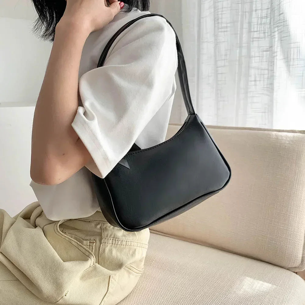 Nouveau rétro souple en cuir PU femmes épaule sous les bras sacs décontracté couleur unie petit haut-poignée sacs à main dames mode sacs à bandoulière