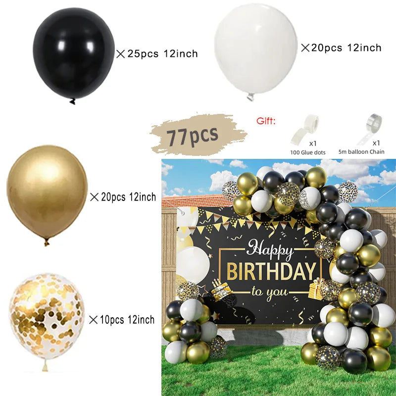 Kit d'arc de guirlande de ballons noirs et dorés, avec ballons en aluminium Starburst, fournitures de décoration pour mariage, anniversaire, fête de famille