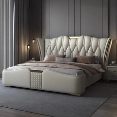 MINGDIBAO-Cadre de lit en cuir véritable avec Accents dorés, mobilier de luxe moderne, design, pour chambre à coucher, queen/king size