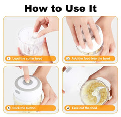 Hachoir à ail électrique de 300ML, chargeur USB, broyeur de viande et légumes, Mini broyeur d'ail et de piment en acier inoxydable, Gadgets de cuisine