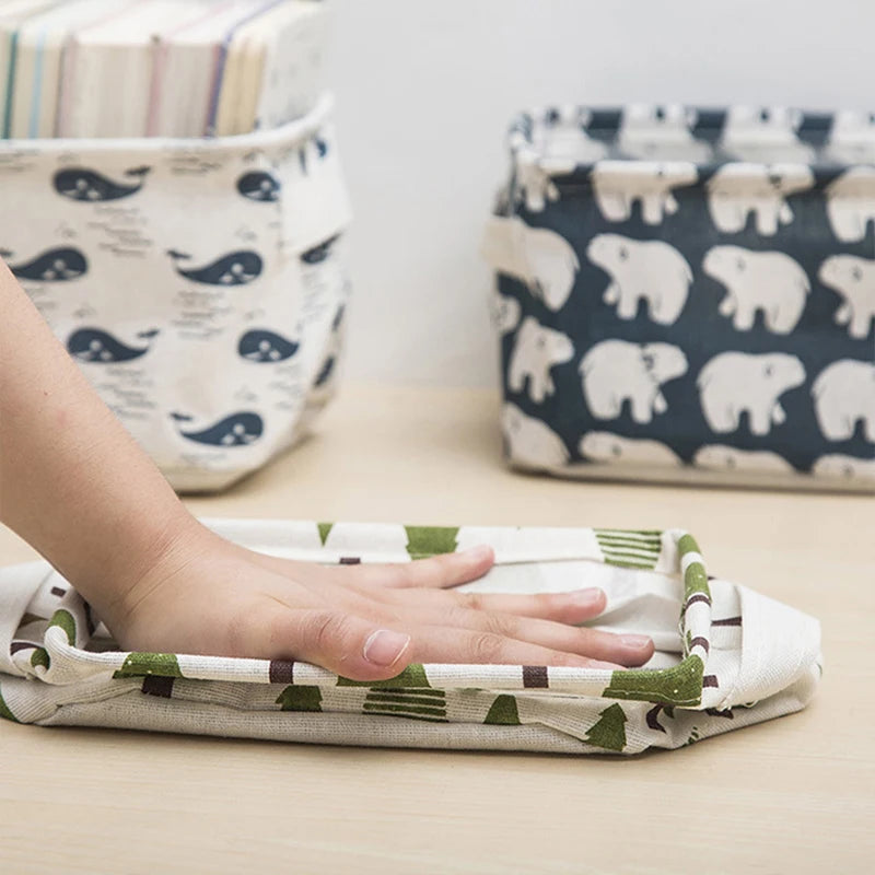 Petit panier de rangement en toile pliable avec poignée, boîte de rangement de bureau en coton et lin, petit panier de rangement étanche frais 1 pièce
