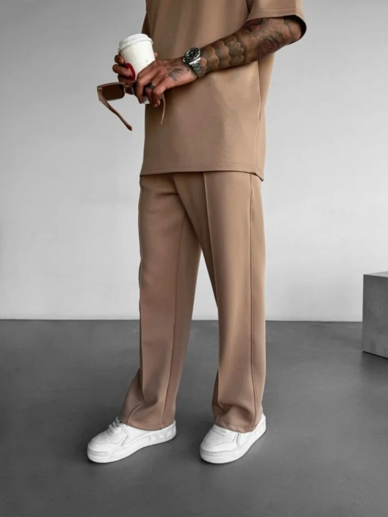 Nouveaux pantalons décontractés pour hommes, pantalons de nettoyage de poche de couleur unie plissés à une ligne avec cordon de serrage à la taille élastique élégant et confortable