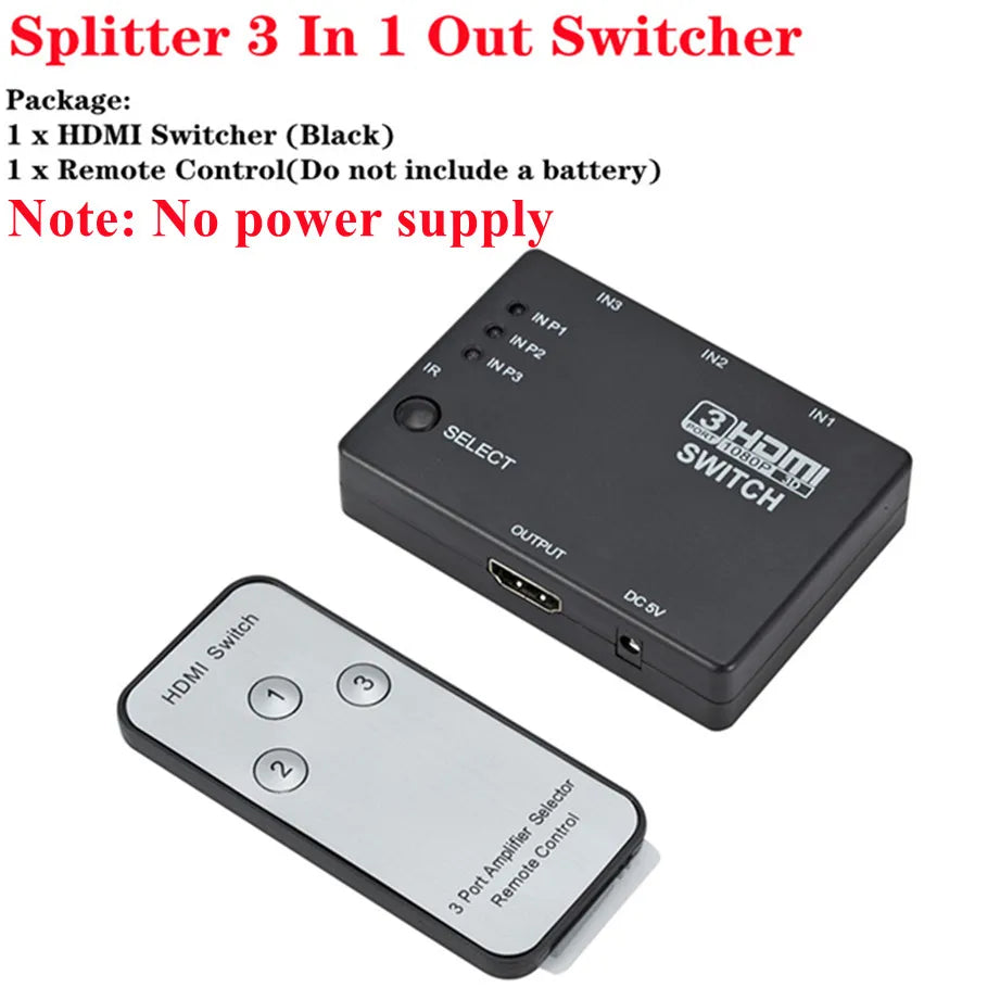 Répartiteur de câble HDMI 4K 2K 3x1, adaptateur de commutation vidéo HD 1080P, 3 entrées 1 Port de sortie, Hub HDMI pour Xbox PS4 DVD HDTV PC portable TV