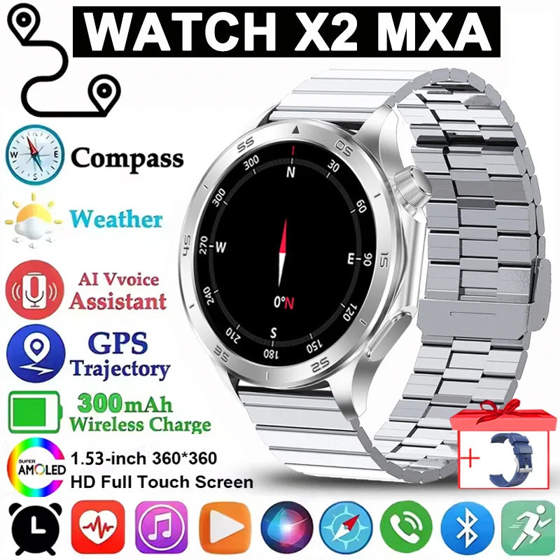 Pour montre OPPO X2 sport montre intelligente hommes HD écran GPS tracker boussole Bluetooth appel fréquence cardiaque étanche montre intelligente 2025 nouveau