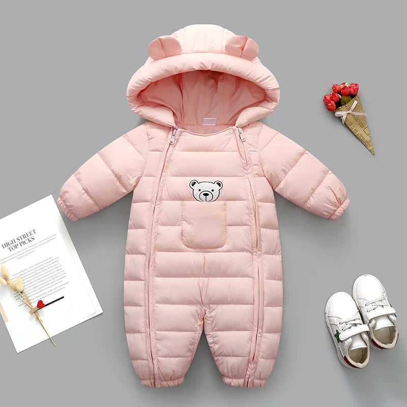OLEKID-Barboteuse à capuche en coton pour bébé, combinaison pour nouveau-né, salopette pour tout-petits, garçons, filles, optique, oreille de dessin animé, automne, hiver, 2025