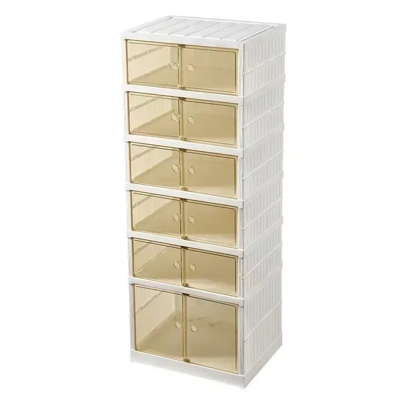 Organisateur de étagères à chaussures pliables pour placard, boîte de rangement de chaussures pliables en plastique, transparente, empilable avec assemblage facile