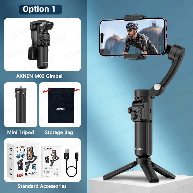 AXNEN M02 stabilisateur de Smartphone à cardan 3 axes Anti-secouement enregistrement vidéo jumelles de Selfie portables pour iPhone Android suivi du visage