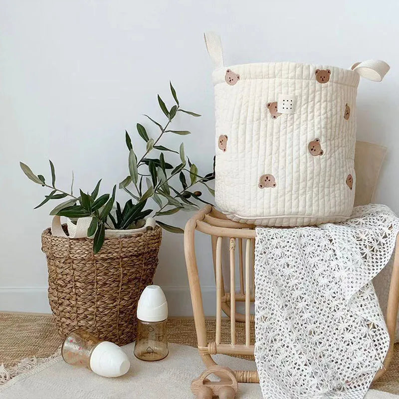 Sac d'organisation en coton Beige brodé pour couches de bébé, sac de rangement pour jouets, panier de rangement polyvalent pour berceau, 1 pièce