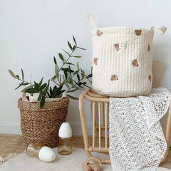 Sac d'organisation en coton Beige brodé pour couches de bébé, sac de rangement pour jouets, panier de rangement polyvalent pour berceau, 1 pièce