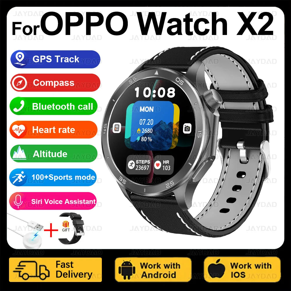 2025 nouveau pour montre OPPO X2 montre intelligente GPS sport piste fréquence cardiaque musique Bluetooth appel IP68 étanche AMOLED montre intelligente