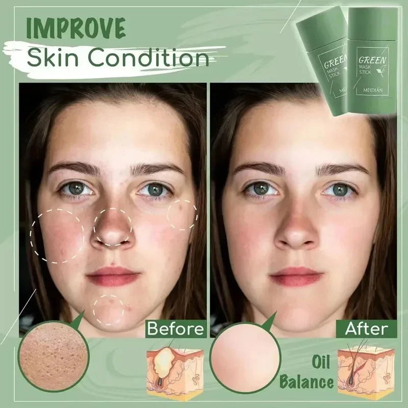 Green Tea Remove Blackhead Solid Mask Dispel Acne Blemish Cleansing Stick Mask Shrink Pores Tighten Whitening Skin Beauty Care