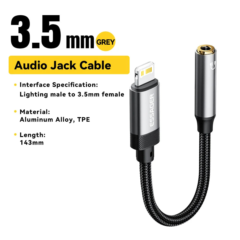 Essager Type C vers Jack 3,5 mm Câble AUX pour iPhone 15 Samsung MacBook Lightning vers 3,5 mm Adaptateur audio pour casque pour iPhone14 13