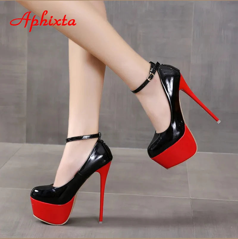 Aphixta 2024 offre spéciale fête Disco danse pompes femmes 5.5cm plate-forme ceinture boucle 16cm Super hauts talons fins pompes de mode