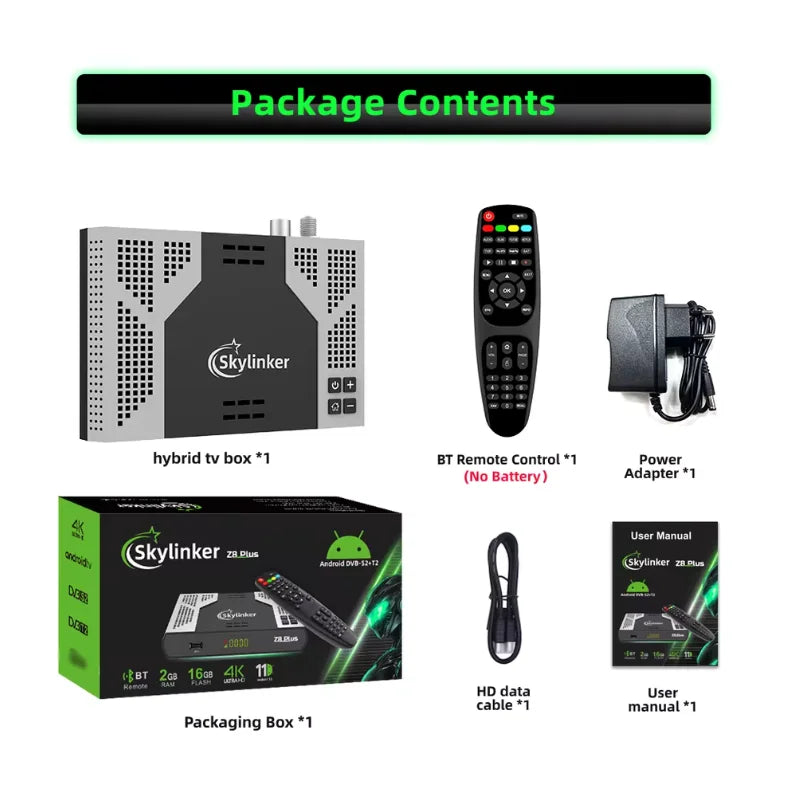 Skylinker Z8 Plus hybride Android OTT + DVB-S2 + DVB-T2 HD 4K TV Box FTA avec H265 2 + 16GB 5G Wifi OTT DVB-S2 récepteur Satellite