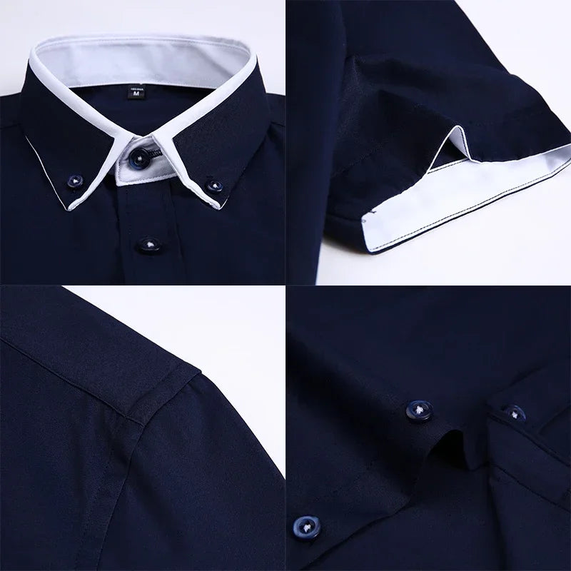 TFETTER Chemise d’affaires d’été Hommes Manches courtes Chemise boutonnée Col rabattu Chemises décontractées Vêtements pour hommes Plus la taille 5XL