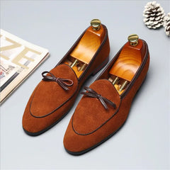 Chaussures décontractées pour hommes avec nœud papillon en cuir suédé véritable mocassins de mariage à la mode chaussures plates pour hommes mocassins de conduite EUR tailles 38-48