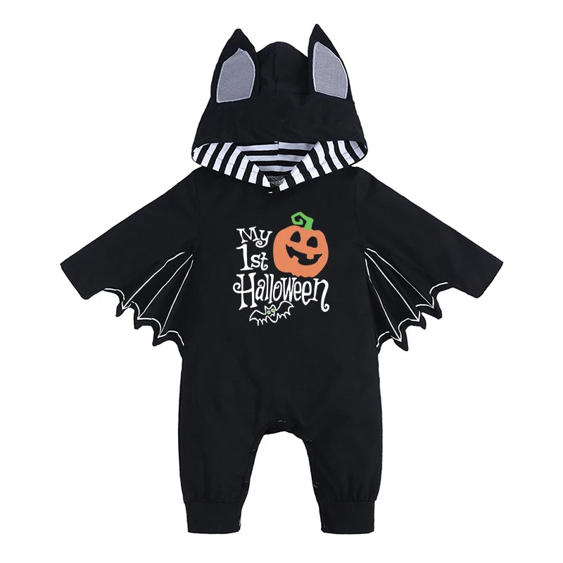 Halloween noir chauve-souris Vampire bébé garçons filles barboteuse infantile combinaison chauve-souris à manches longues body pour nouveau-né vêtements Costumes ensemble