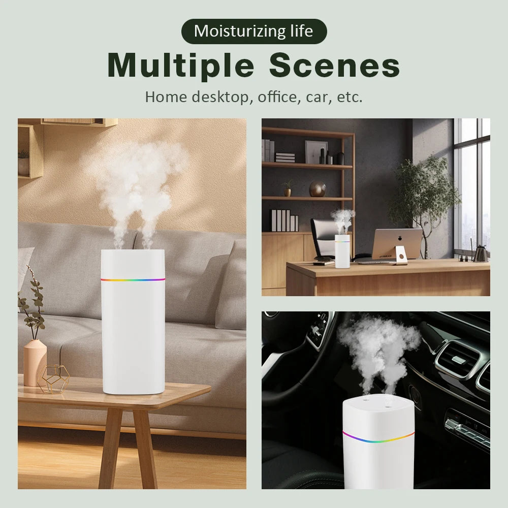 Pulvérisateur de brume fraîche USB, humidificateur d'air électrique Portable de 600ml, diffuseur d'huile aromatique avec veilleuse colorée pour maison et voiture