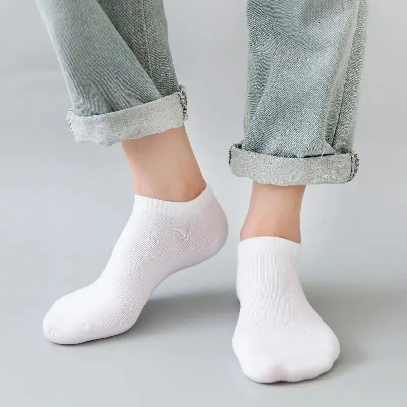5 Pairs Mens Socks Breathable Short Boat Socks Male Casual Soft Comfy Socks Solid Color Black White Women Short Socks