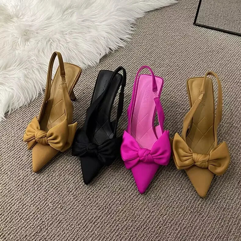 Femmes chaussures 2024 printemps nouveau papillon noeud femmes Slingbacks talons chaussures robe Sexy talon mince bout pointu dames talons hauts femmes
