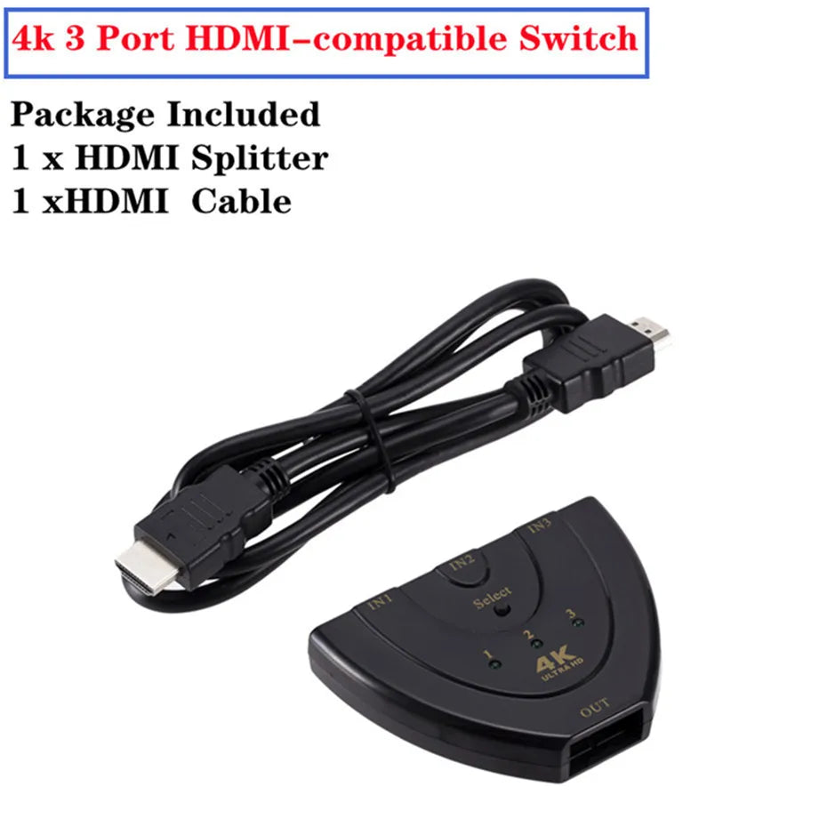 Répartiteur de câble HDMI 4K 2K 3x1, adaptateur de commutation vidéo HD 1080P, 3 entrées 1 Port de sortie, Hub HDMI pour Xbox PS4 DVD HDTV PC portable TV
