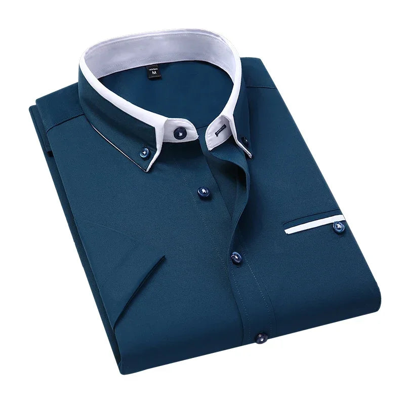 TFETTER Chemise d’affaires d’été Hommes Manches courtes Chemise boutonnée Col rabattu Chemises décontractées Vêtements pour hommes Plus la taille 5XL