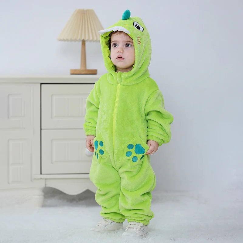 Joli dinosaure nouveau-né bébé fille vêtements body en peluche doux chaud enfant en bas âge combinaison Halloween enfant infantile pyjamas salopette fermeture éclair