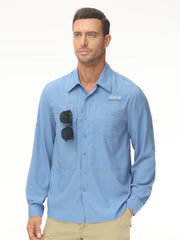 Chemises de pêche décontractées à manches longues UPF 50+ pour hommes, chemise de pêche boutonnée légère et respirante avec protection solaire avec maille arrière