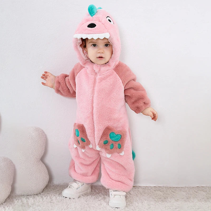 Joli dinosaure nouveau-né bébé fille vêtements body en peluche doux chaud enfant en bas âge combinaison Halloween enfant infantile pyjamas salopette fermeture éclair