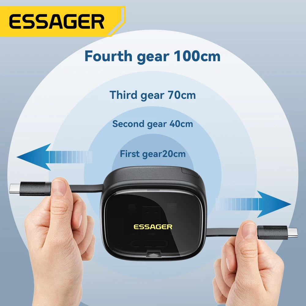 Essager 60W Charge rapide USB A/C à TypeC Micro câble Lightning Mini boîte de rangement de voyage multifonctionnelle avec jeu de broches de support pour téléphone