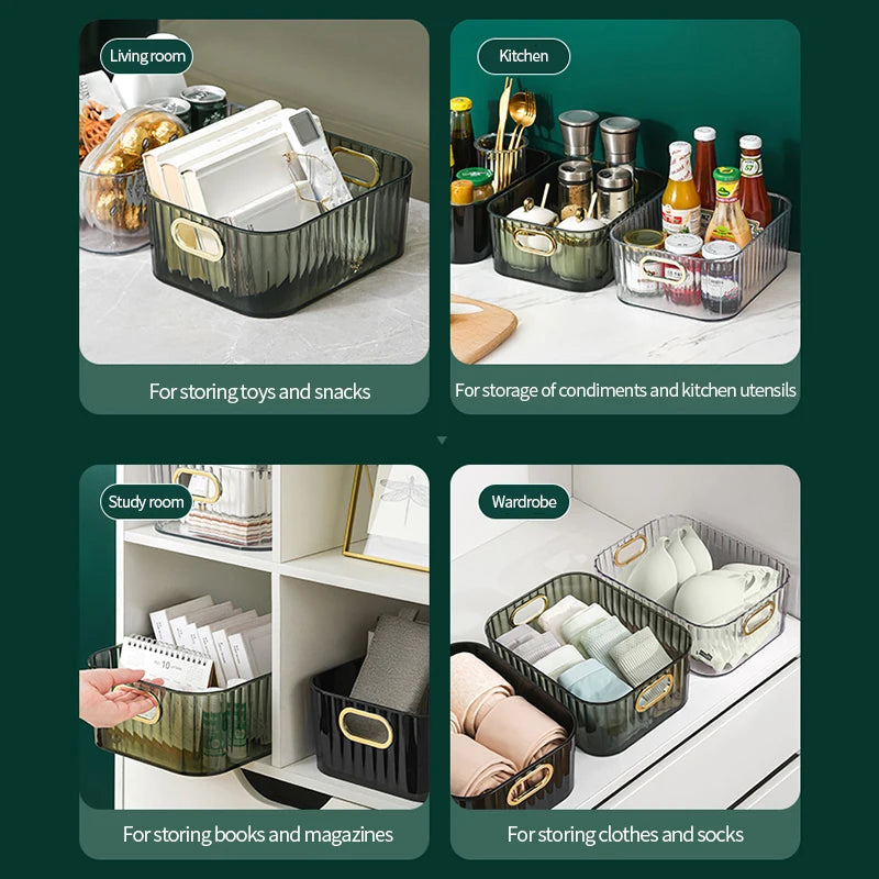 Tiroir de rangement rectangulaire pour cosmétiques, boîte de rangement empilable, support en acrylique pour articles divers, panier de rangement pour collations et maquillage, organisateur
