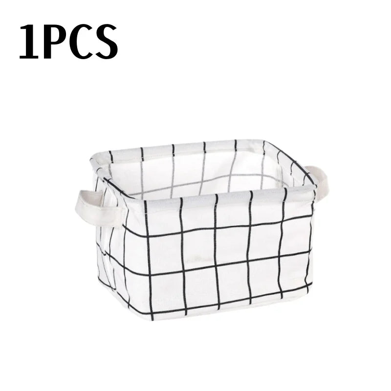Petit panier de rangement en toile pliable avec poignée, boîte de rangement de bureau en coton et lin, petit panier de rangement étanche frais 1 pièce
