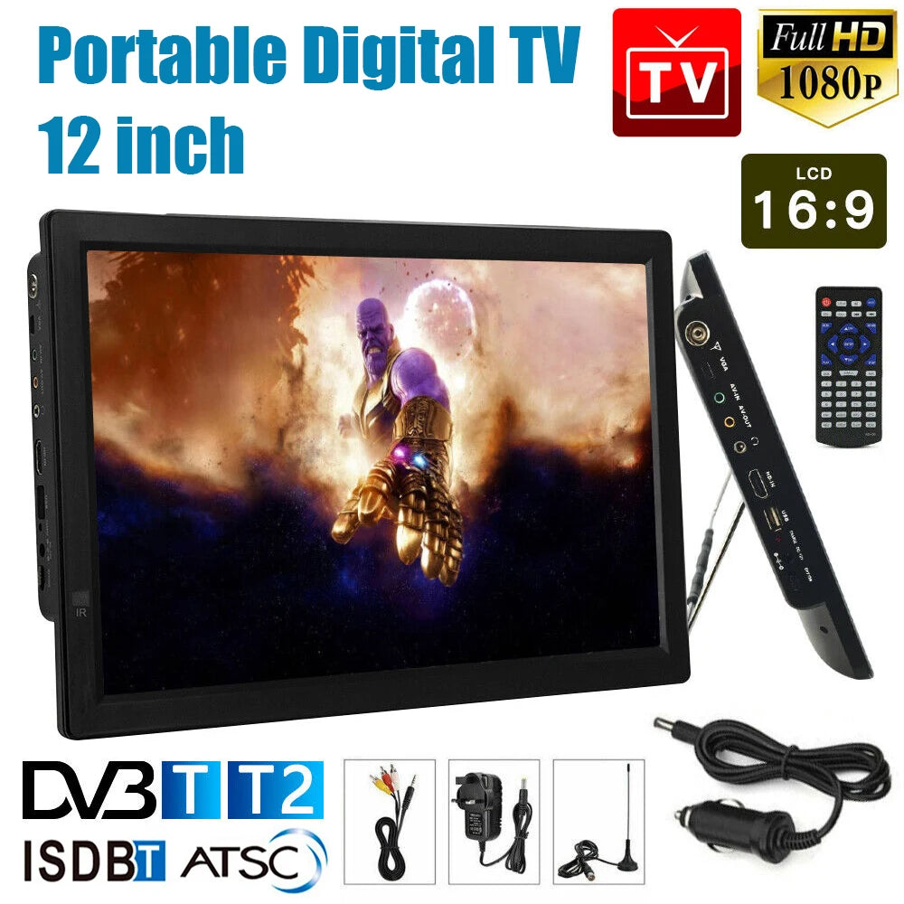 12 pouces Portable Mini télévision de voiture 1080P HDMI TV lecteur de télévision numérique DVB-T/T2 ISDB-T ATSC TV Portable numérique et analogique
