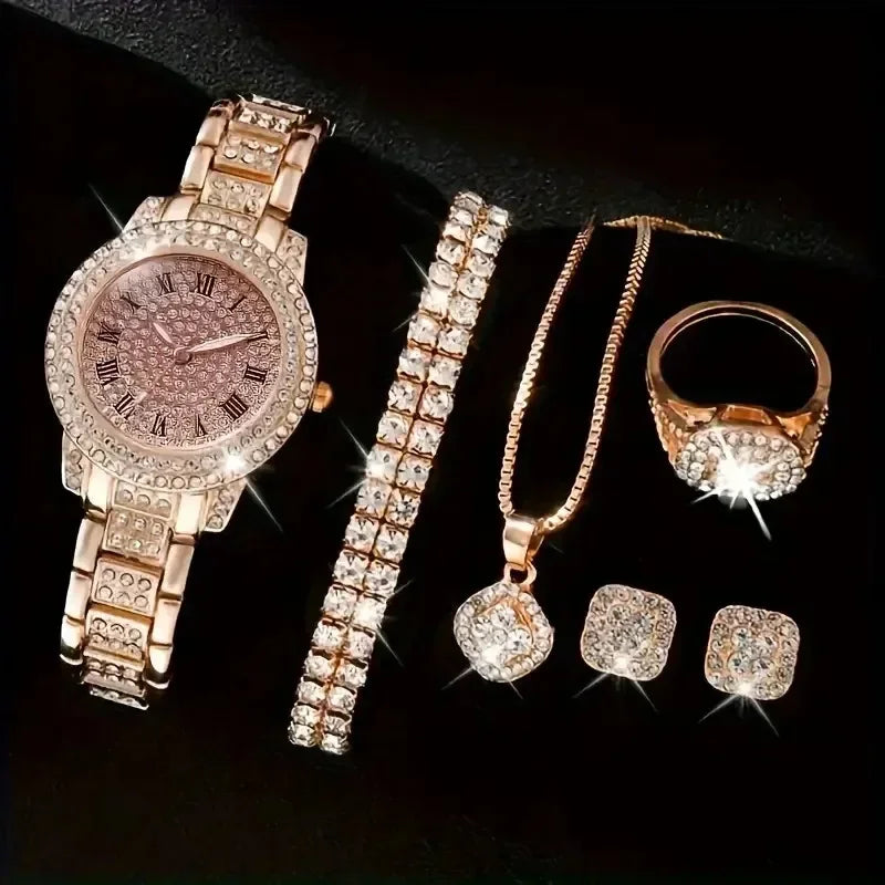 Montre Bracelet Set 6PCS Set Femmes Montre Horloge Romain Cadran Luxe Marque Design Femmes Montre Femme Reloj