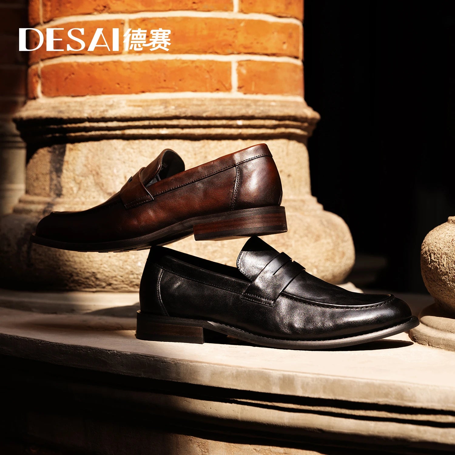 Desai-Chaussures en cuir véritable pour hommes, mocassins confortables, semelle souple, coupe basse, style britannique, chaussures d'affaires décontractées