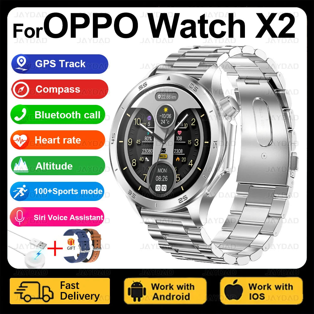 2025 nouveau pour montre OPPO X2 montre intelligente GPS sport piste fréquence cardiaque musique Bluetooth appel IP68 étanche AMOLED montre intelligente
