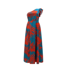 Robe longue à imprimé tropical à une épaule pour femmes, ourlet fendu, style décontracté, élégante, robe trapèze, tissée, robe, printemps/été/automne