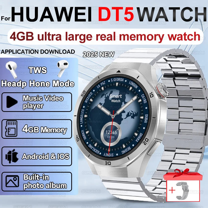 Pour HUAWEI 4GB mémoire hommes affaires Smartwatch Bluetooth appel surveillance de la santé GPS Navigation montre intelligente connecter TWS écouteurs
