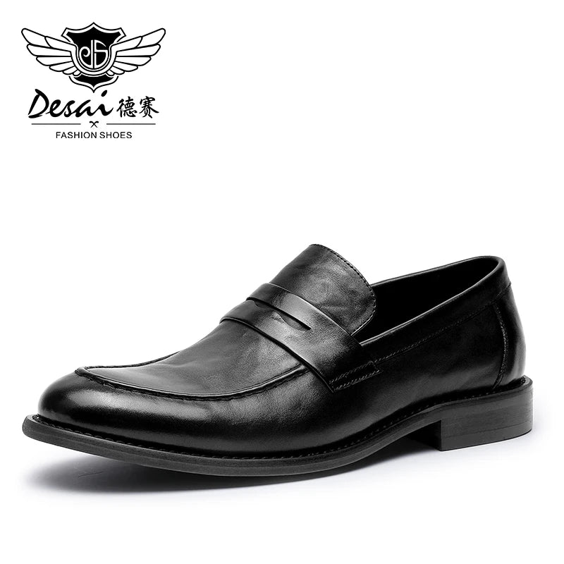 Desai-Chaussures en cuir véritable pour hommes, mocassins confortables, semelle souple, coupe basse, style britannique, chaussures d'affaires décontractées