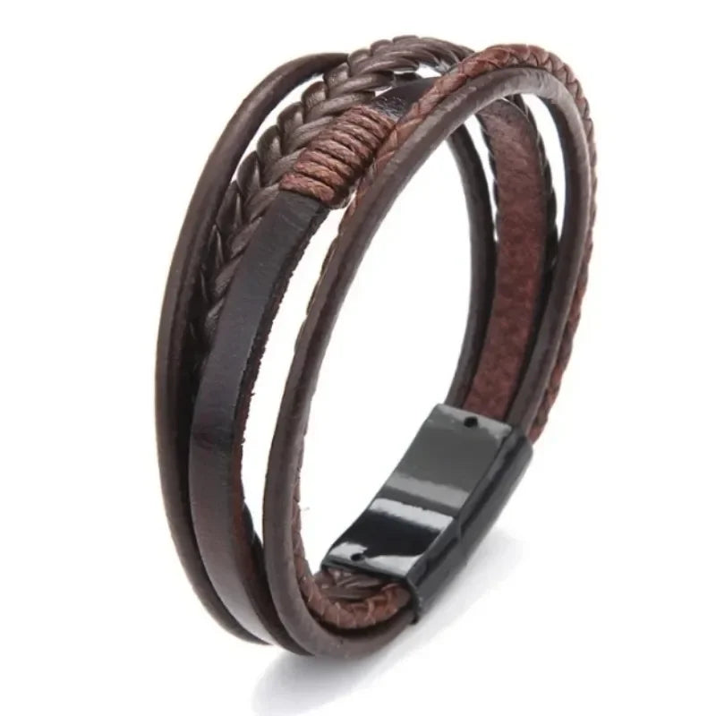 Delysia King Bracelet tressé en cuir tendance en alliage avec fermoir magnétique pour hommes