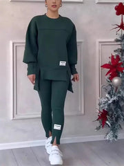 Sweat-shirt décontracté pour femmes, ensemble de sport, mode automne hiver, solide, ample, irrégulier, haut et pantalon Slim, ensembles deux pièces