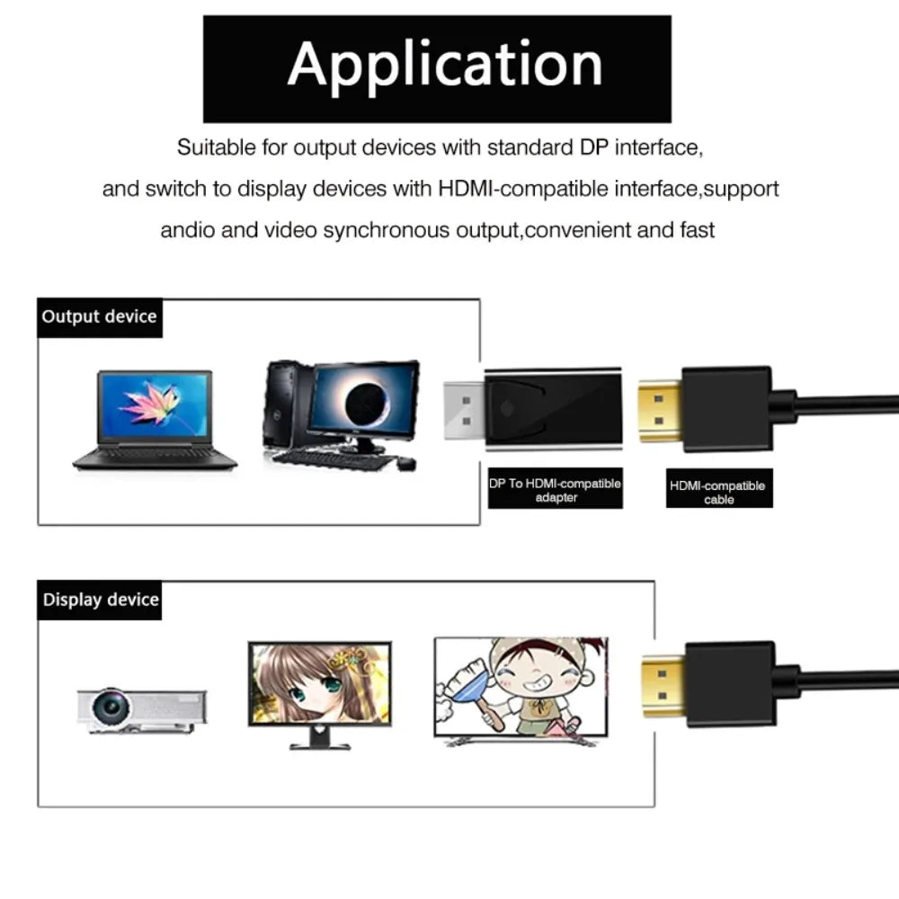Convertisseur DP vers mâle vers femelle, Port d'affichage 4K vers adaptateur Compatible, câble Audio vidéo HD pour PC TV projecteur d'ordinateur portable