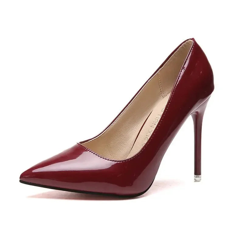 HOT grande taille 34-44 femmes chaudes chaussures bout pointu pompes en cuir verni robe talons hauts bateau chaussures de mariage Zapatos Mujerd76