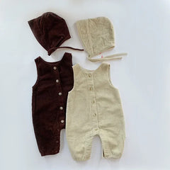 Ensemble barboteuse et chapeau en velours côtelé pour bébé garçon et fille, costume imbibé de glaçure pour tout-petits, vêtements d'automne et d'hiver