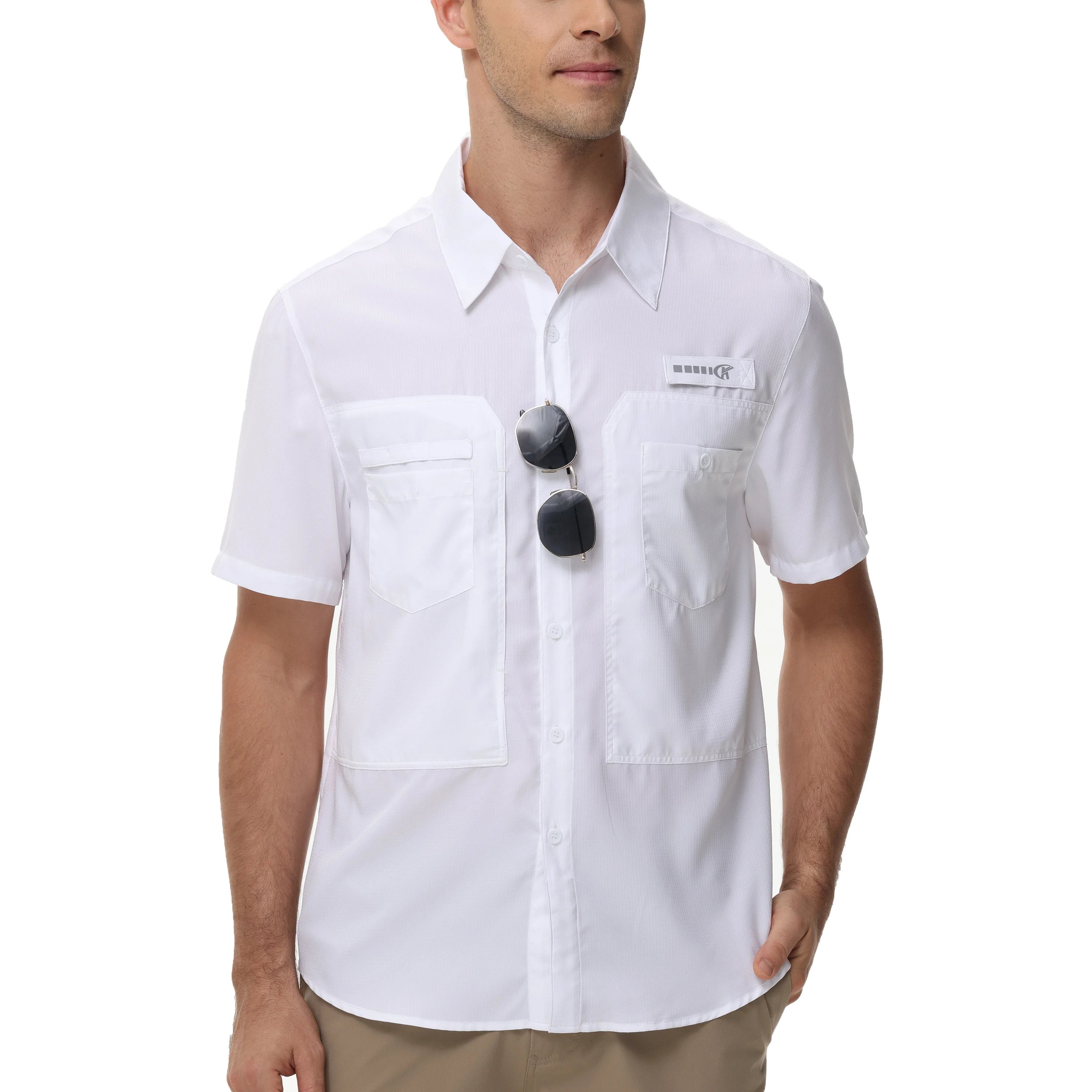 Chemises de pêche respirantes pour hommes, chemise de pêche Cargo décontractée à manches courtes UPF 50+, chemises tactiques boutonnées, chemisier pour l'extérieur