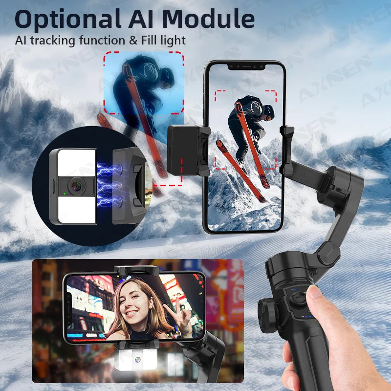 Le plus récent cardan portatif AXNEN HQ4 à 3 axes, suivi intelligent AI en option, stabilisateur de Smartphone pour iPhone 14 Pro Xiaomi Huawei Vlog