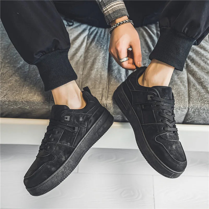 Baskets noires en daim pour hommes, baskets de skateboard rétro bon marché, baskets à plateforme décontractées, chaussures canisées pour hommes, automne